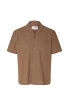 Slhrelaxnew-Linen Shirt Ss Resort Selected Homme Brown