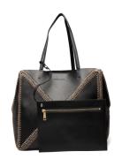 Lillian Stitch Detail Leather Tote Bag Malina Black