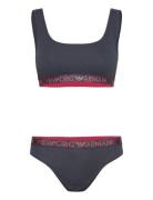 Ladies Knitted Bralette Bra & Brazilian Brief Emporio Armani Blue