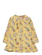 Dress Ls W. Frills, Flower Garden, Soft Yellow Smallstuff Patterned