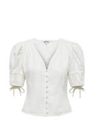 Onlcaro S/S But Linen Bl Top Cc Pnt ONLY White