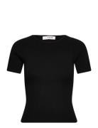 Rib Knit Short Sleeve Top A-View Black