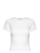 Rib Knit Short Sleeve Top A-View White