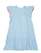 Seersucker Dress W. Frill Sleeves Copenhagen Colors Blue