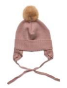 Bonnet Wool Knit Alpaca Pompom Huttelihut Pink
