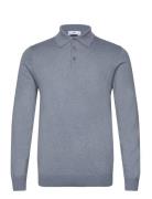 Long-Sleeved Cotton Jersey Polo Shirt Mango Blue