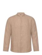 100% Linen Mao Collar Shirt Mango Beige