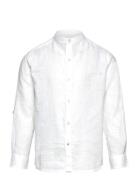 Regular-Fit Mao-Collar Linen Shirt Mango White