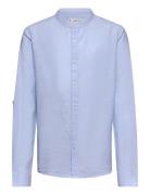 Regular-Fit Mao-Collar Linen Shirt Mango Blue