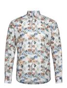 Printed Cotton/Linen Shirt L/S Lindbergh White