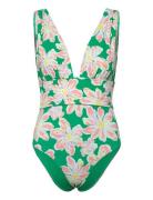 Alvina Open-Back Plunge Swimsuit Malina Green