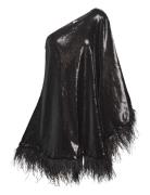 Andrea -Shoulder Feather Sequin Mini Dress Malina Black