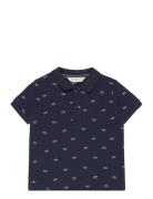 Printed Cotton Polo Shirt Mango Navy