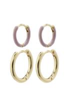 Marit Purple Hoop Earrings 2-In-1 Set Pilgrim Gold