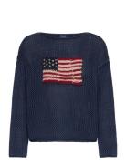 Flag Pointelle Cotton-Linen Sweater Polo Ralph Lauren Blue