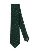 Green White Dots Silk Linen Tie AN IVY Green