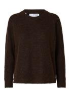 Slflulu Ls Knit O-Neck Noos Selected Femme Brown