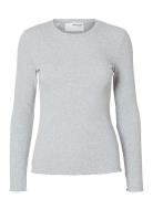 Slfanna Ls Crew Neck Tee S Noos Selected Femme Grey