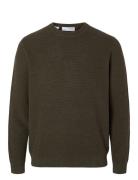 Slhross Ls Knit Structure Crew Neck Noos Selected Homme Green