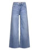 Wideleg Low Frayed Hem Jeans Mango Blue