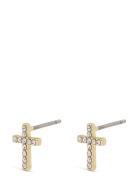 Clara Recycled Crystal Cross Earrings Pilgrim Gold