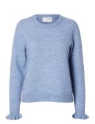 Slflulu Ls Knit Frill Cuff O-Neck Noos Selected Femme Blue