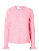 Slflulu Ls Knit Frill Cuff O-Neck Noos Selected Femme Pink