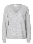 Slflulu New Ls Knit V-Neck B Noos Selected Femme Grey