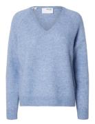 Slflulu New Ls Knit V-Neck B Noos Selected Femme Blue