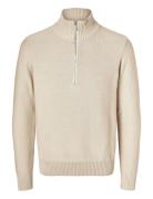 Slhaxel Ls Knit Half Zip Selected Homme Beige