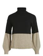 Viril Blocking Roll-Nk L/S Knit Top-Noos Vila Black