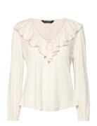 Ruffle-Trim Jersey Tie-Neck Top Lauren Ralph Lauren Cream