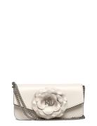 Flower-Trim Leather Sawyer Medium Bag Lauren Ralph Lauren Cream