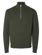 Slhdane Ls Knit Structure Half Zip Noos Selected Homme Green