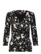 Floral Surplice Stretch Jersey Top Lauren Ralph Lauren Black