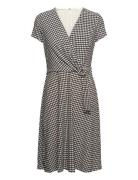 Houndstooth Jersey Surplice Dress Lauren Ralph Lauren Black