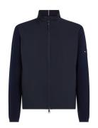 Mixed Media Sweater Zip Through Tommy Hilfiger Blue