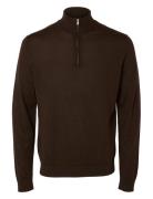 Slhtray Ls Knit Merino Half Zip Noos Selected Homme Brown