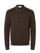 Slhberg Ls Half Zip Polo Noos Selected Homme Brown