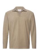 V-Neck Jacquard Polo L/S Lindbergh Beige