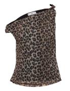 Asymmetrical Leopard-Print Top Mango Brown