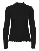 Rib T-Shirt With Frill Tom Tailor Black