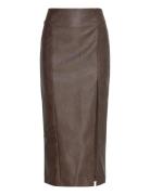 Dante Vegan Leather Midi Skirt Bardot Brown