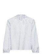 Ruched Detail Striped Blouse Mango Blue