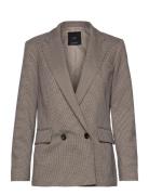 Micro-Houndstooth Double-Breasted Jacket Mango Brown