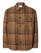 Slhboxy-Houndstooth Big Check Overshirt Selected Homme Brown