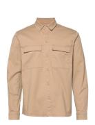 Checked Utility Shirt With Logo Embroidery Revolution Beige