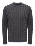 Onskicker Life Reg 3 Cable Crew Knit ONLY & SONS Grey