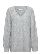 Cable Knit V-Neck Rosemunde Grey