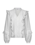 Margaret V-Neck Frill Blouse Bubbleroom White